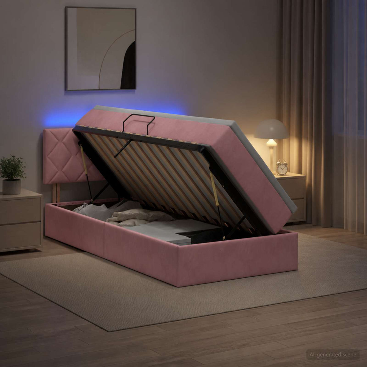 LED Opslagbed met Matras Roze 90 x 200 cm Fluweel is nu te koop bij PeponiXL, paradijselijk wonen!