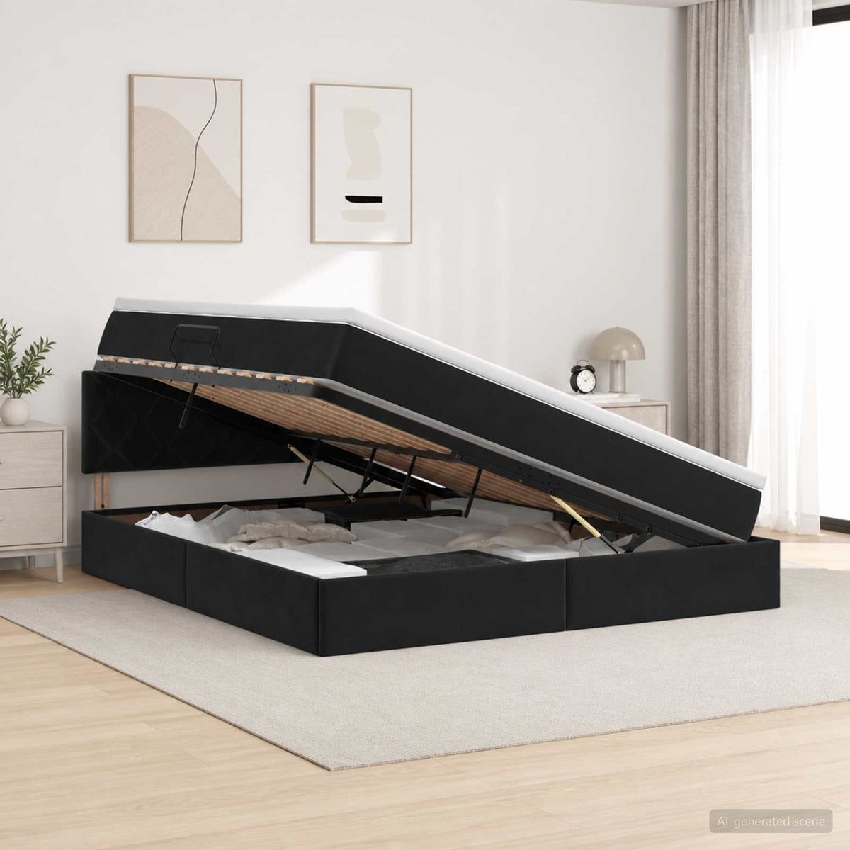 LED Opslagbed met Matras Zwart 160 x 200 cm Fluweel is nu te koop bij PeponiXL, paradijselijk wonen!