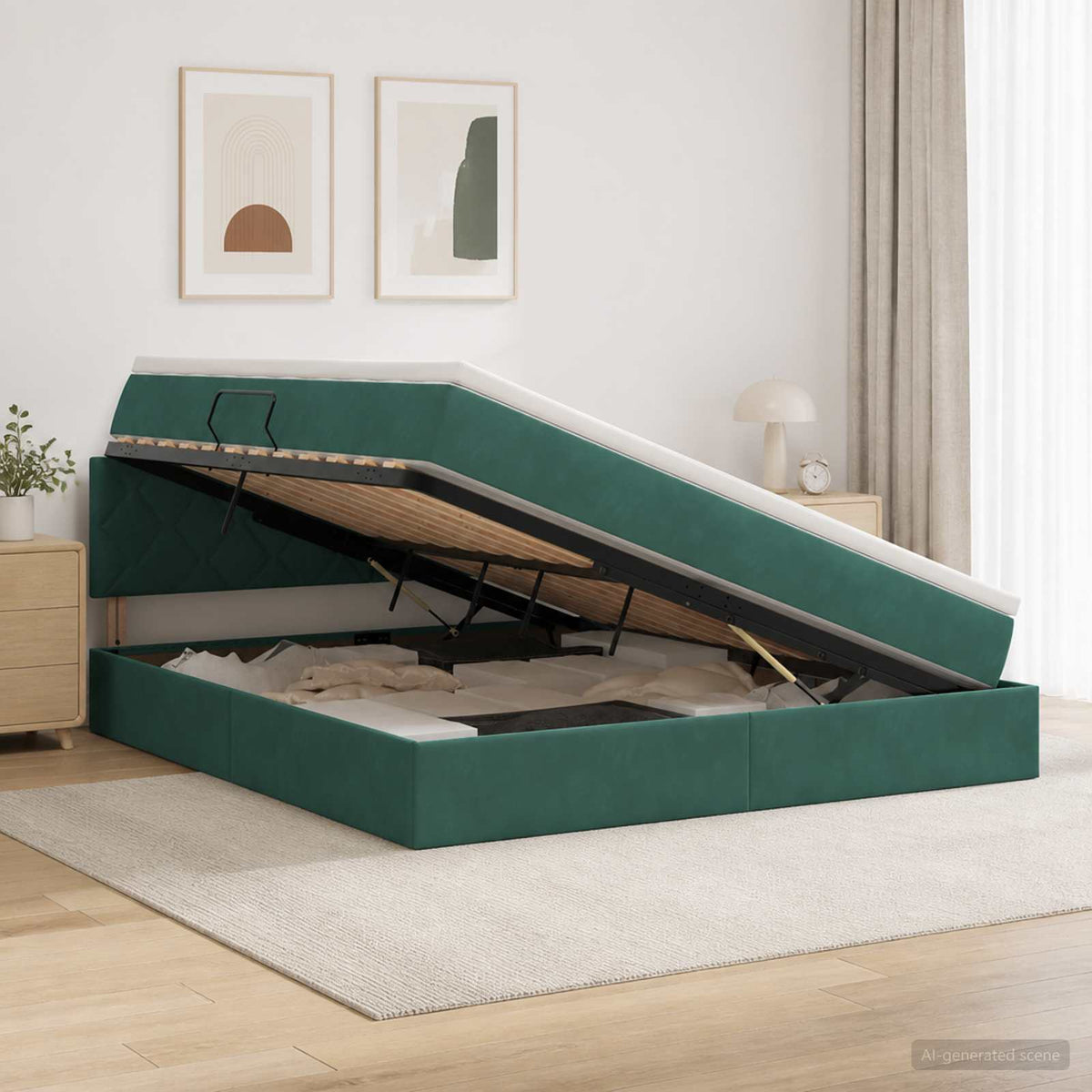 Opslag bed met hoofdeinde Donkergroen 160 x 200 cm Fluweel is nu te koop bij PeponiXL, paradijselijk wonen!