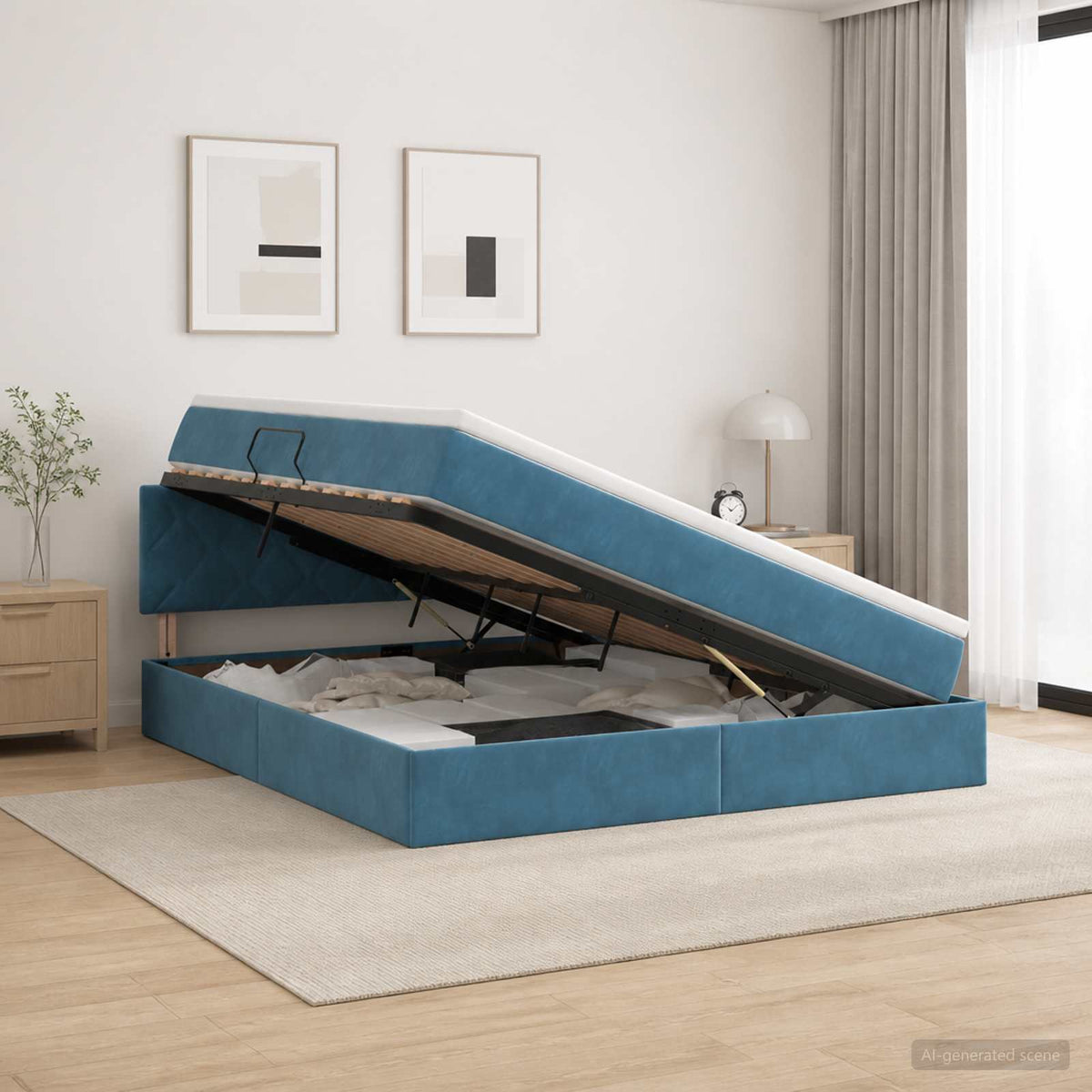 vidaXL Opslag bed met hoofdeinde Donkerblauw 160 x 200 cm Fluweel