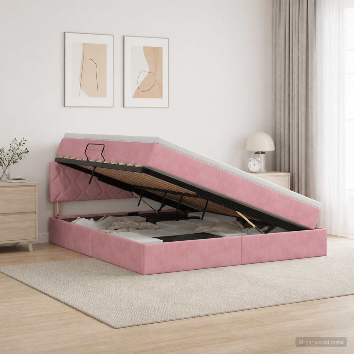 Opslag bed met hoofdeinde Roze 140 x 200 cm Fluweel is nu te koop bij PeponiXL, paradijselijk wonen!