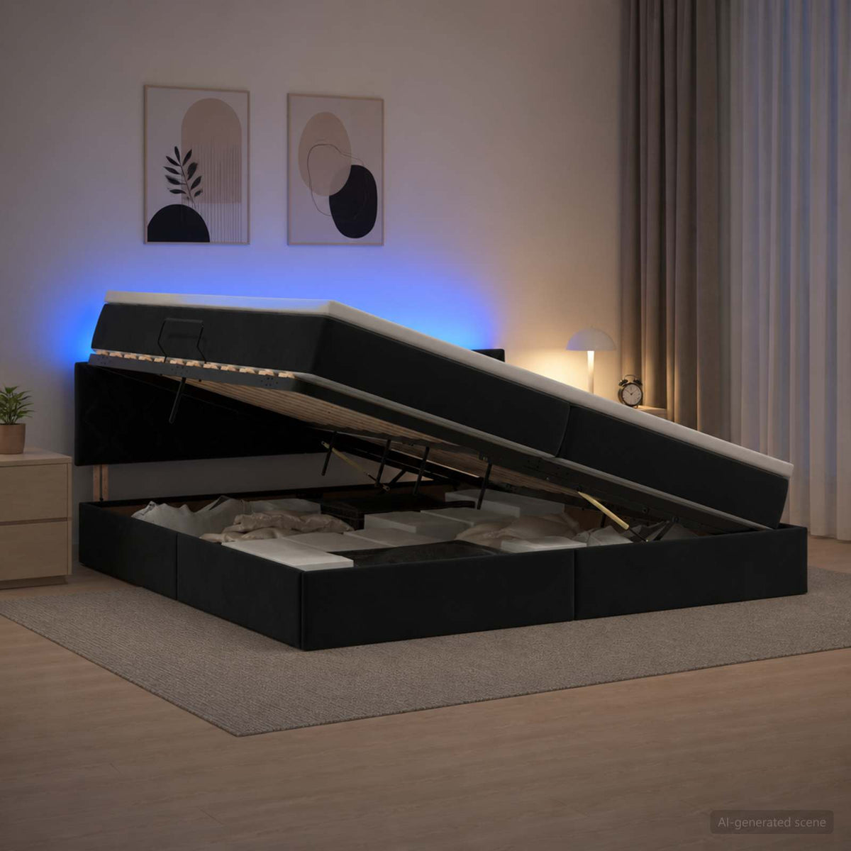 LED Opslagbed met Matras Zwart 200 x 200 cm Fluweel is nu te koop bij PeponiXL, paradijselijk wonen!