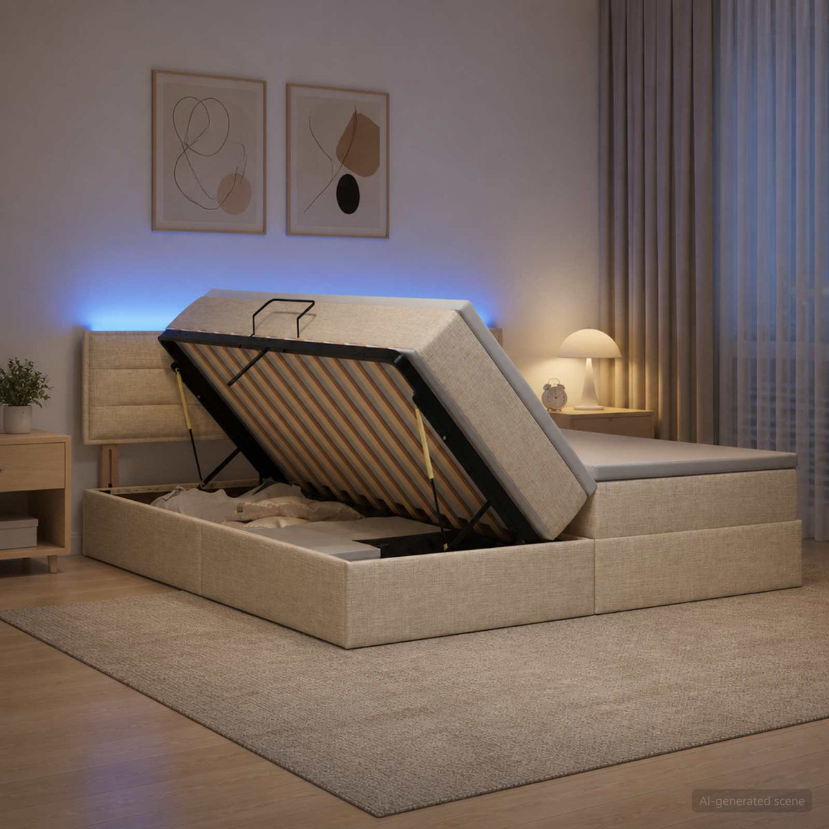 LED Opslagbed met Matras Crèmekleurig 180 x 200 cm Stof is nu te koop bij PeponiXL, paradijselijk wonen!