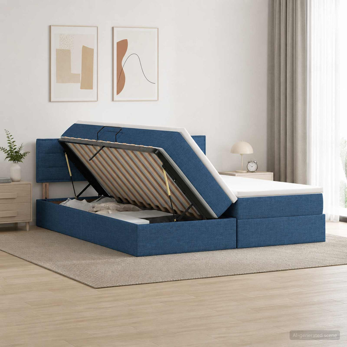 Opslag bed met hoofdeinde 2 st Blauw Nep Leer is nu te koop bij PeponiXL, paradijselijk wonen!