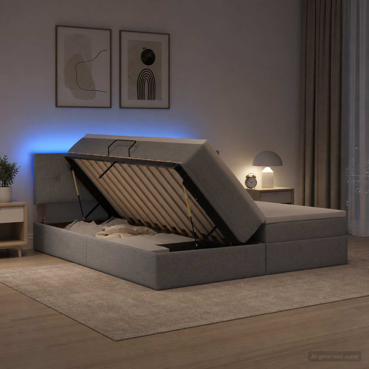 LED Opslagbed met Matras Lichtgrijs 200 x 200 cm Stof is nu te koop bij PeponiXL, paradijselijk wonen!