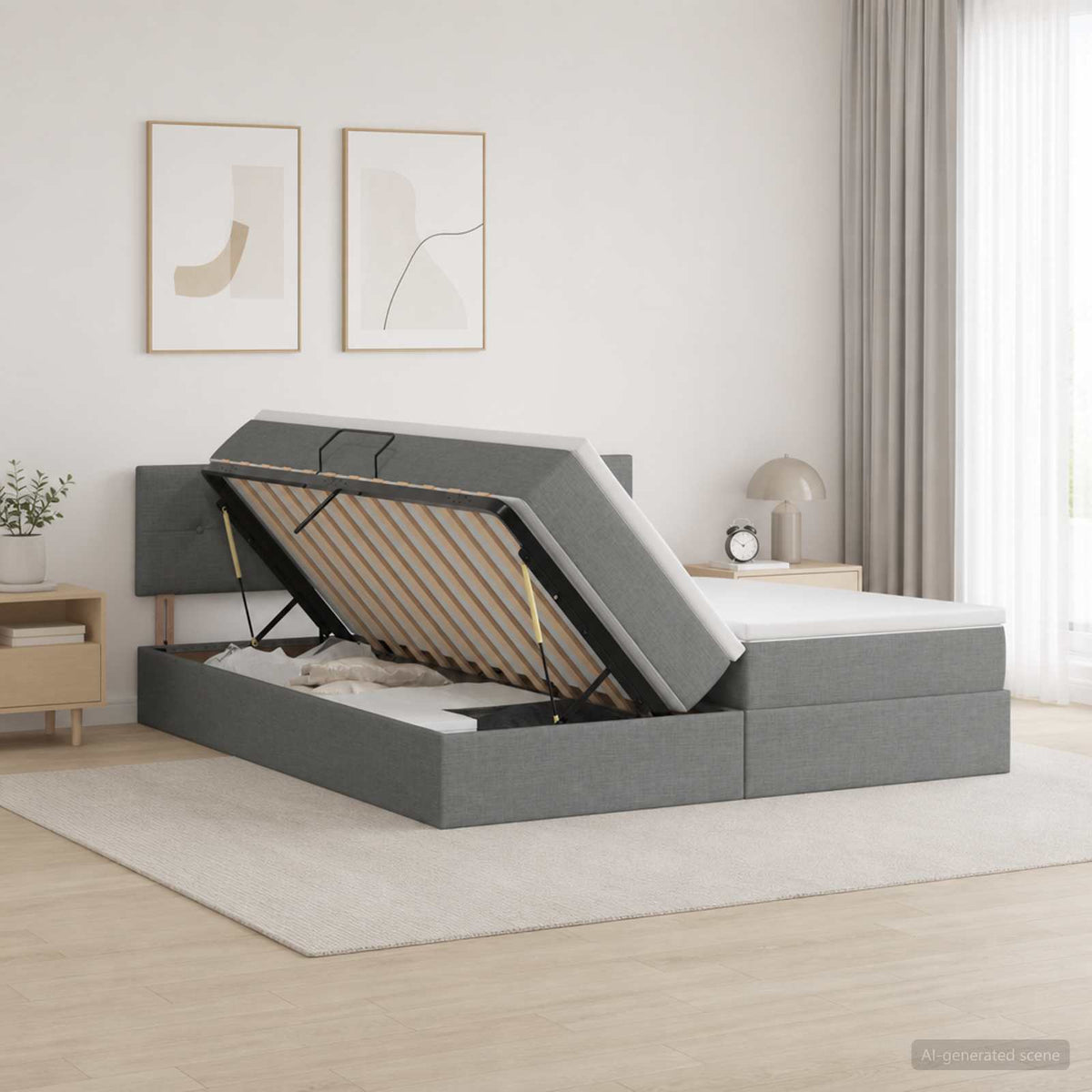 LED Opslagbed met Matras Donkergrijs 200 x 200 cm Stof is nu te koop bij PeponiXL, paradijselijk wonen!