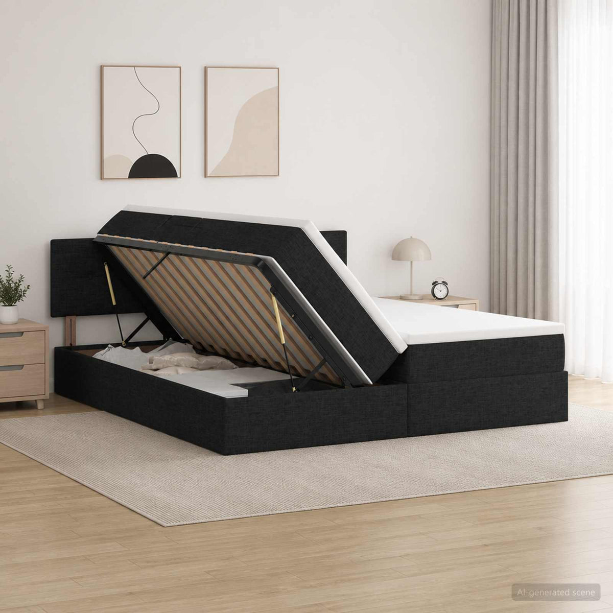LED Opslagbed met Matras Zwart 200 x 200 cm Stof is nu te koop bij PeponiXL, paradijselijk wonen!