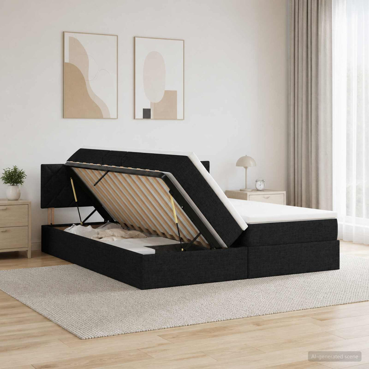 Opslag bed met hoofdeinde 2 st Zwart Nep Leer is nu te koop bij PeponiXL, paradijselijk wonen!