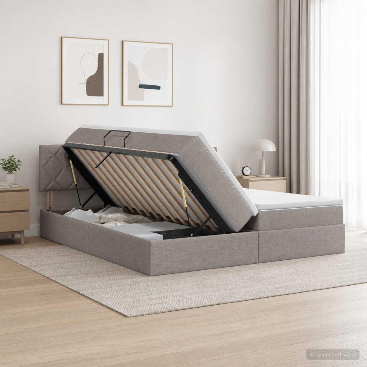 Opslag bed met hoofdeinde 2 st Taupe Nep Leer is nu te koop bij PeponiXL, paradijselijk wonen!