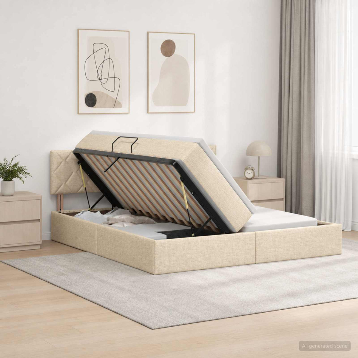 Opslag bed met hoofdeinde 2 st Crèmekleurig Nep Leer is nu te koop bij PeponiXL, paradijselijk wonen!