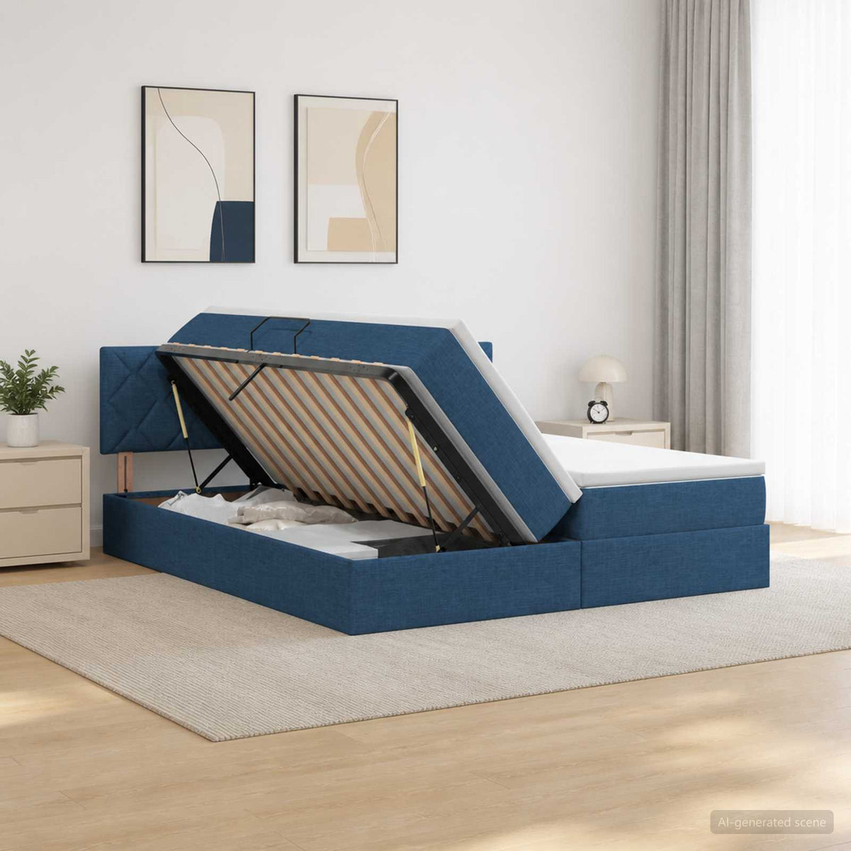 Opslag bed met hoofdeinde 2 st Blauw Nep Leer is nu te koop bij PeponiXL, paradijselijk wonen!