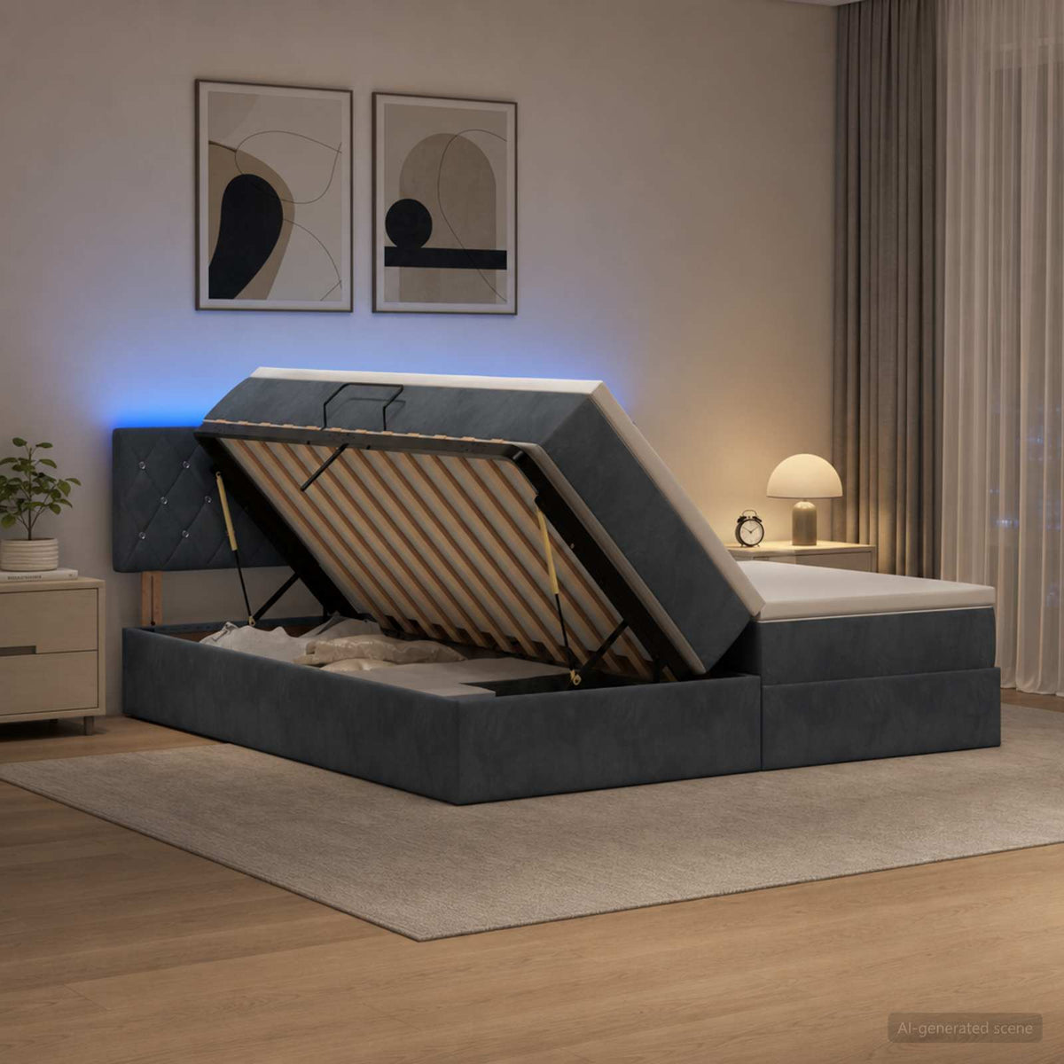 LED Opslagbed met Matras Donkergrijs 200 x 200 cm Fluweel is nu te koop bij PeponiXL, paradijselijk wonen!