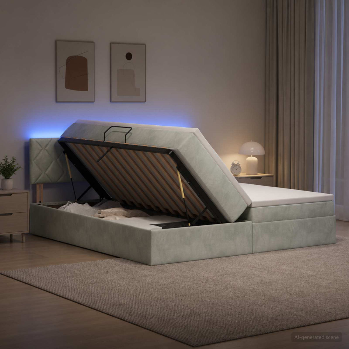 LED Opslagbed met Matras Lichtgrijs 200 x 200 cm Fluweel is nu te koop bij PeponiXL, paradijselijk wonen!
