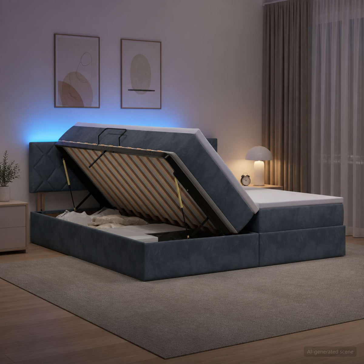 LED Opslagbed met Matras Donkergrijs 200 x 200 cm Fluweel is nu te koop bij PeponiXL, paradijselijk wonen!