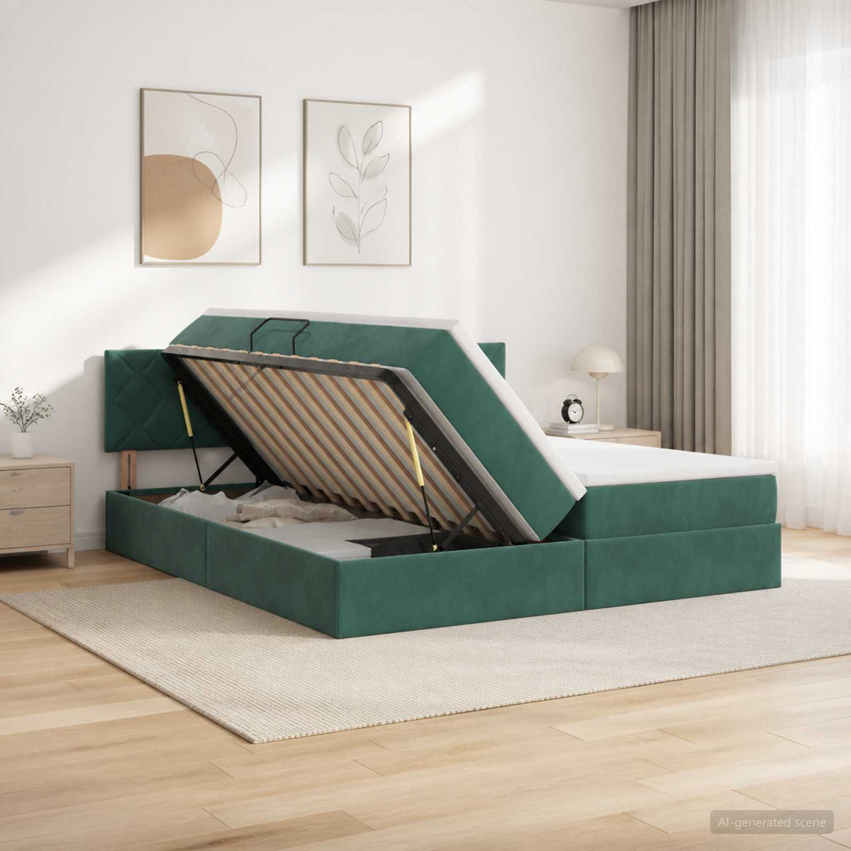 Opslag bed met hoofdeinde 2 st Donkergroen is nu te koop bij PeponiXL, paradijselijk wonen!