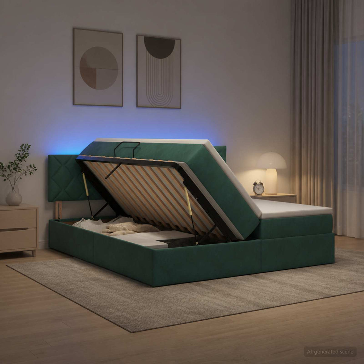 LED Opslagbed met Matras Donkergroen 200 x 200 cm Fluweel is nu te koop bij PeponiXL, paradijselijk wonen!