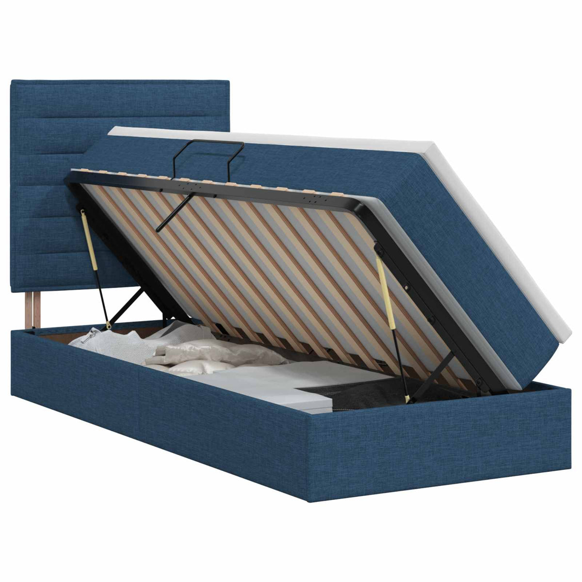 Opslag bed met matras met hoofdeinde Blauw 90 x 190 cm Stof is nu te koop bij PeponiXL, paradijselijk wonen!