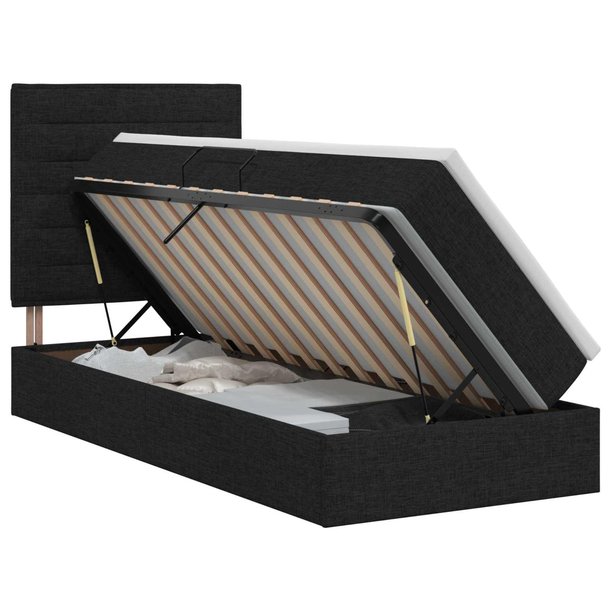 Opslag bed met matras met hoofdeinde Zwart 90 x 200 cm Stof is nu te koop bij PeponiXL, paradijselijk wonen!