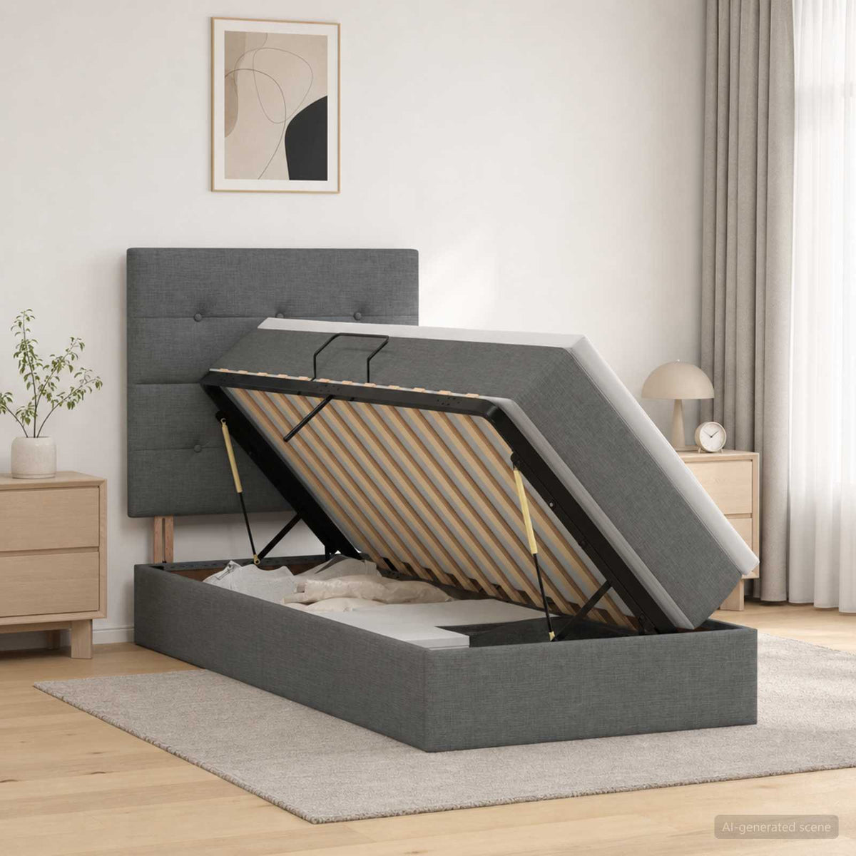 Opslag bed met matras met opslag Donkergrijs 90 x 200 cm Stof is nu te koop bij PeponiXL, paradijselijk wonen!