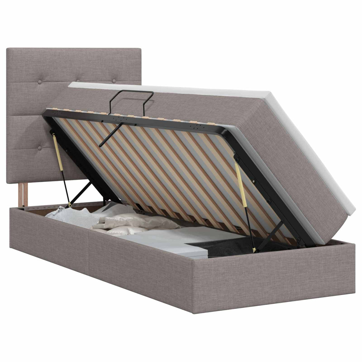 Opslag bed met matras met hoofdeinde Taupe 90 x 190 cm Stof is nu te koop bij PeponiXL, paradijselijk wonen!