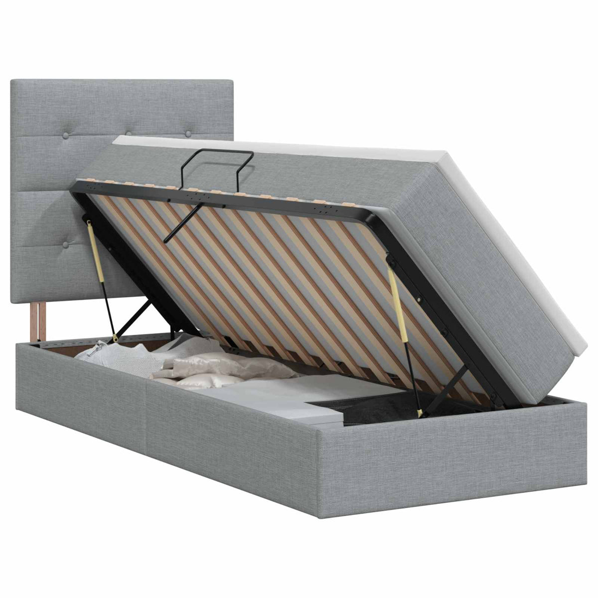 Opslag bed met matras met opslag Lichtgrijs 90 x 200 cm Stof is nu te koop bij PeponiXL, paradijselijk wonen!