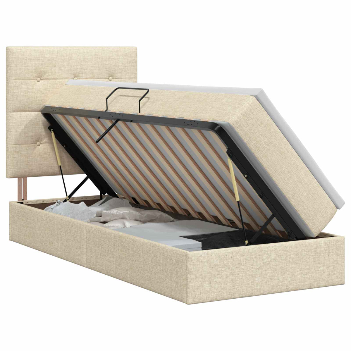 Opslag bed met matras met opslag Crèmekleurig 90 x 200 cm Stof is nu te koop bij PeponiXL, paradijselijk wonen!