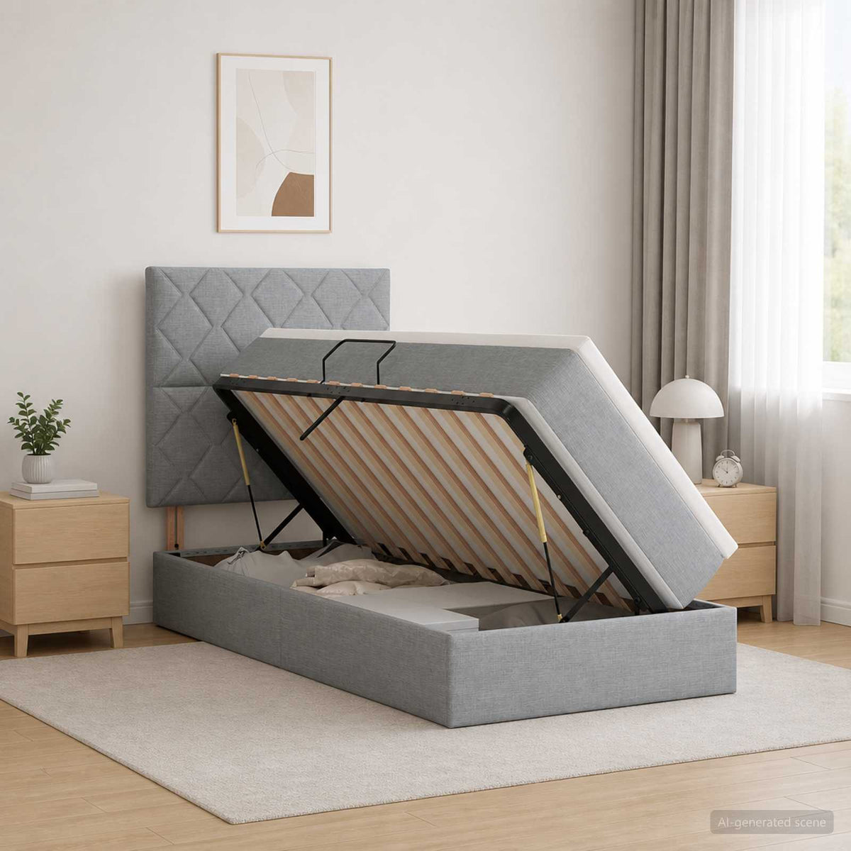 Opslag bed met matras met opslag Lichtgrijs 90 x 190 cm Stof is nu te koop bij PeponiXL, paradijselijk wonen!