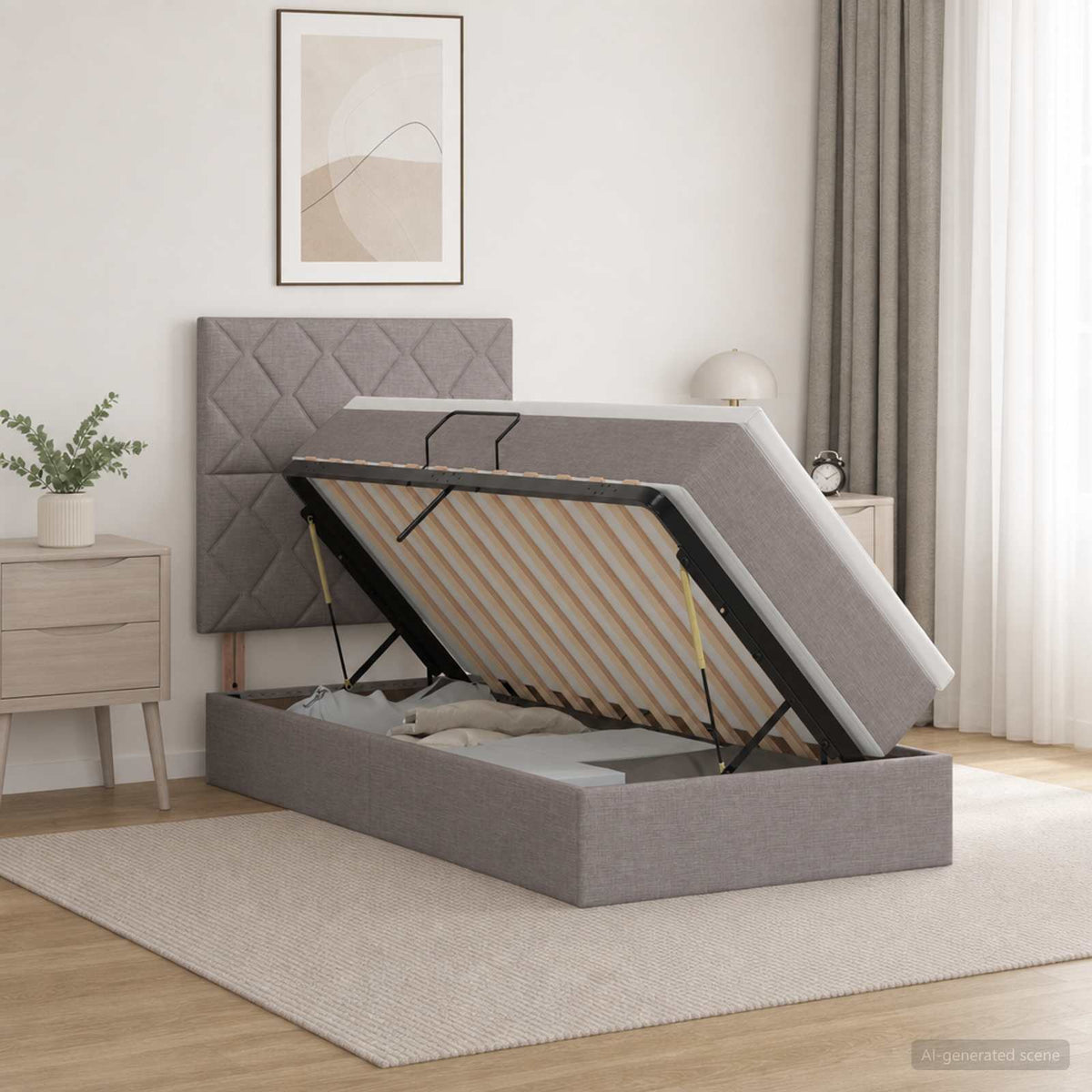vidaXL Opslag bed met matras met hoofdeinde Taupe 90 x 190 cm Stof