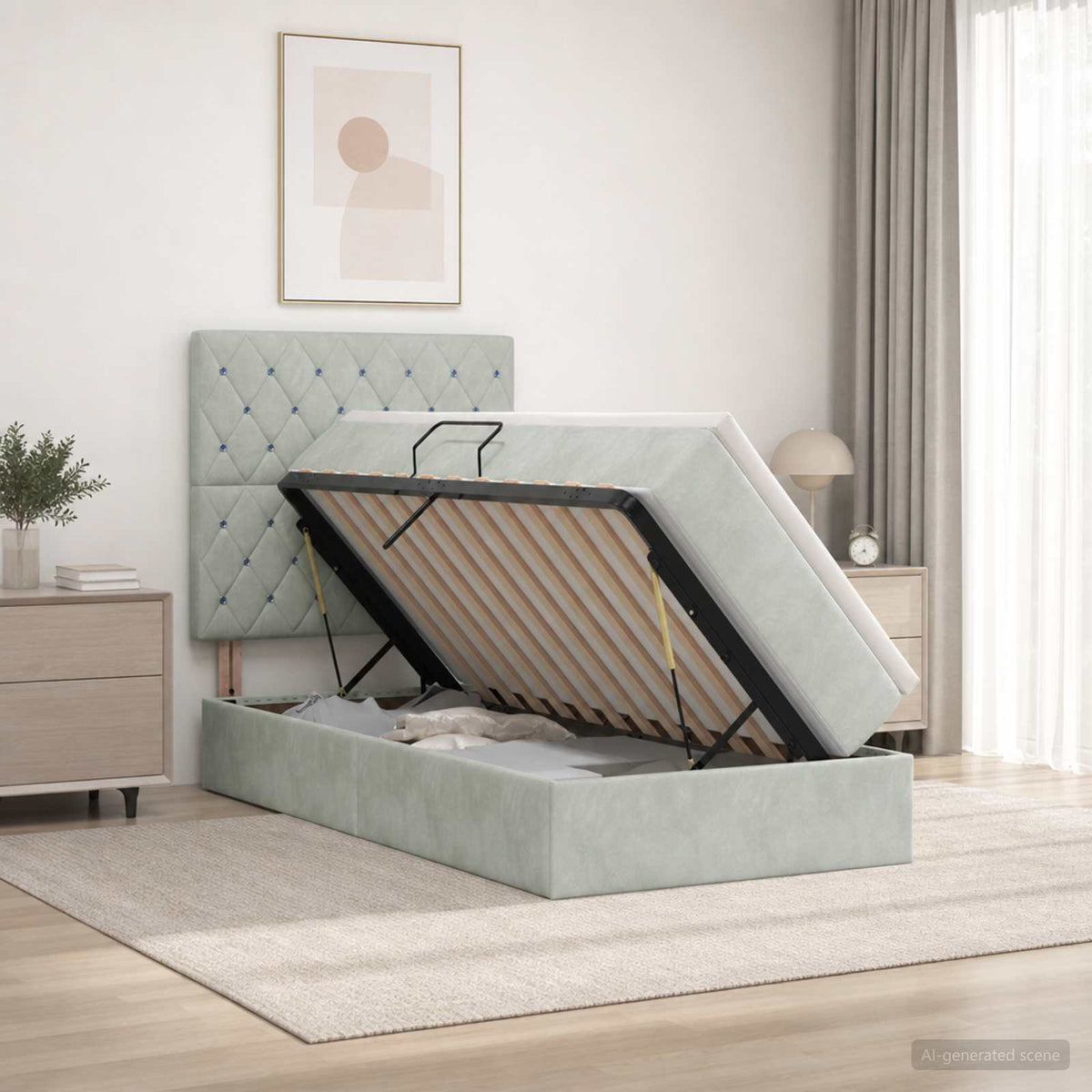 Opslag bed met matras met opslag Lichtgrijs 90 x 200 cm Fluweel is nu te koop bij PeponiXL, paradijselijk wonen!