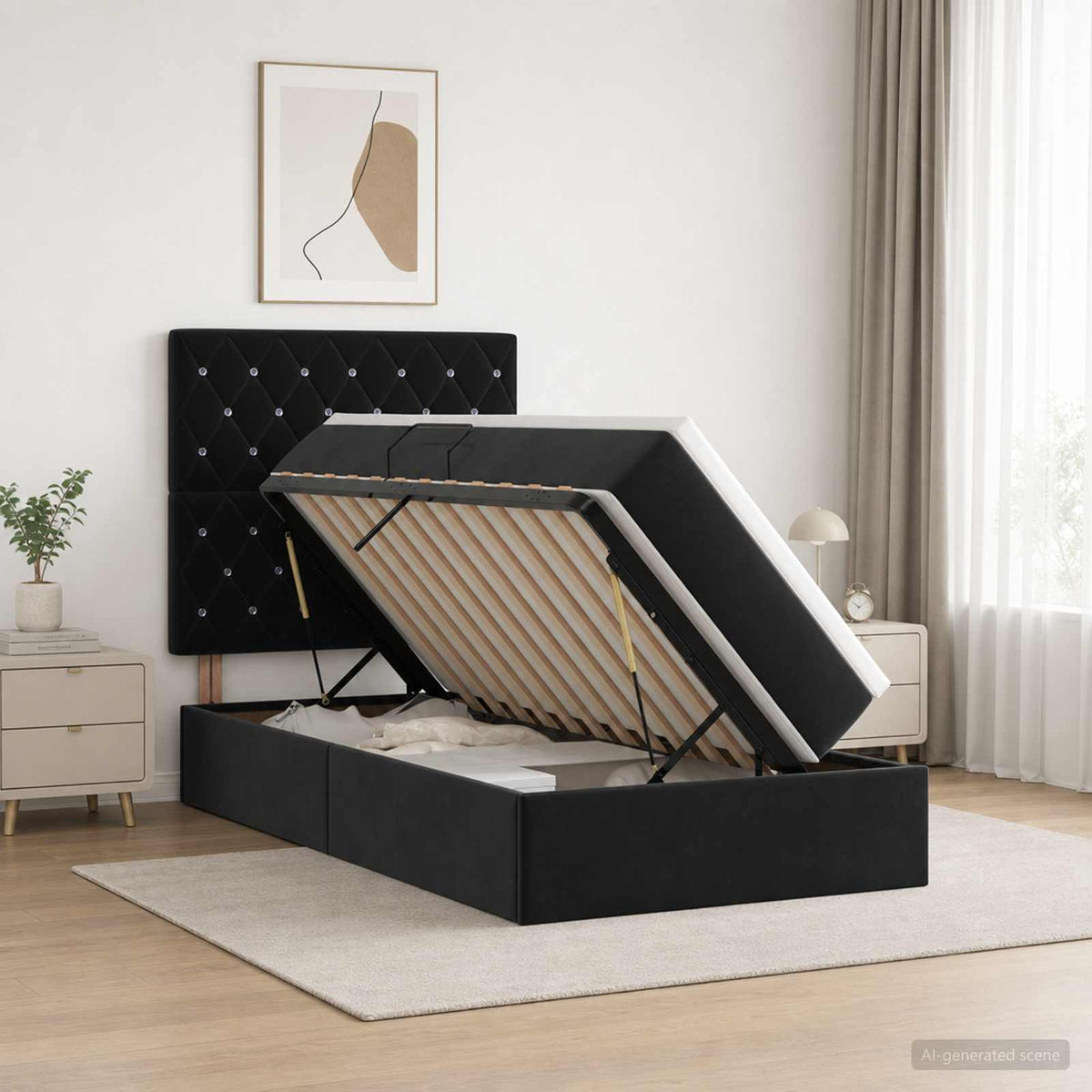 Opslag bed met matras met hoofdeinde Zwart 90 x 190 cm Fluweel is nu te koop bij PeponiXL, paradijselijk wonen!