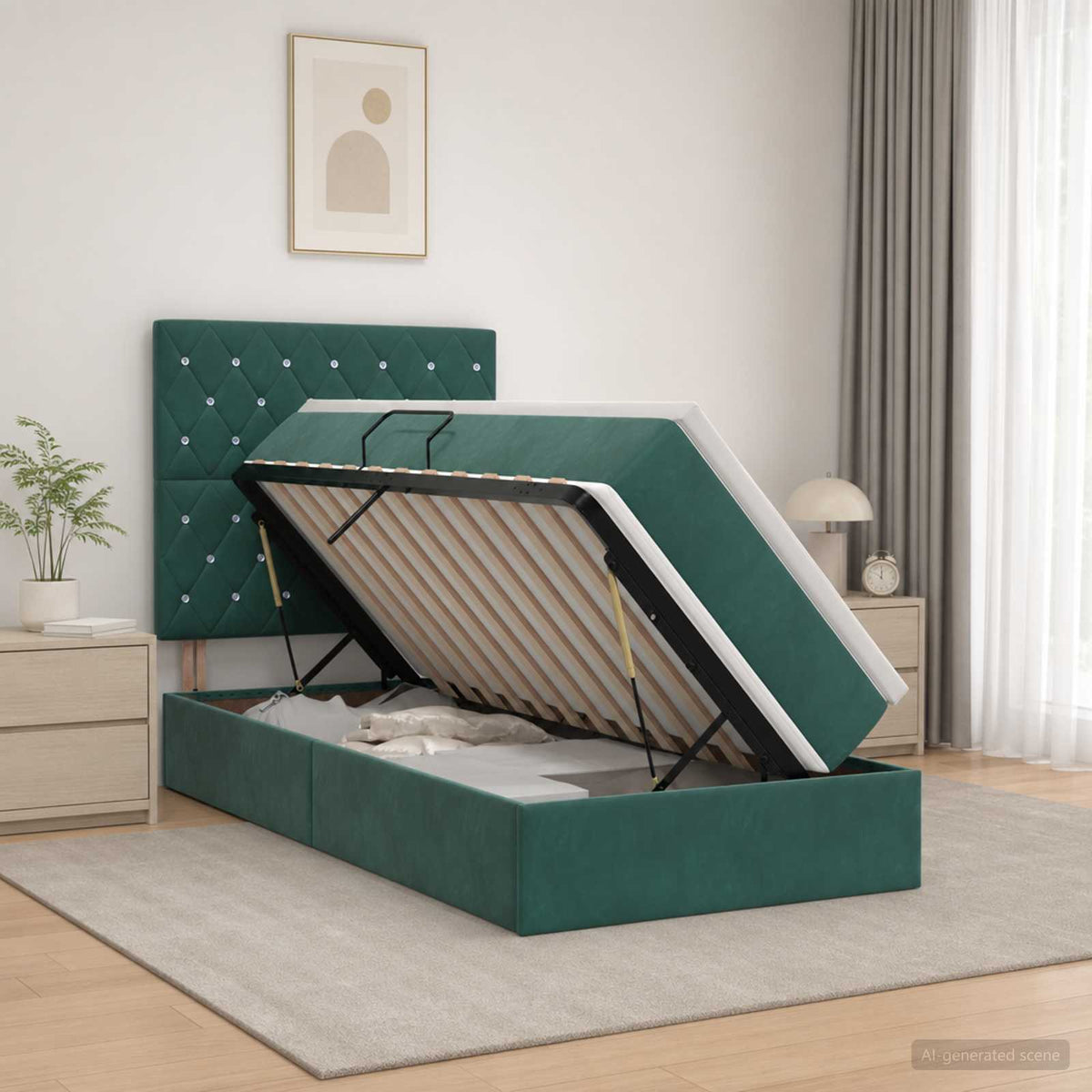 Opslag bed met matras Donkergroen 90 x 200 cm Fluweel is nu te koop bij PeponiXL, paradijselijk wonen!