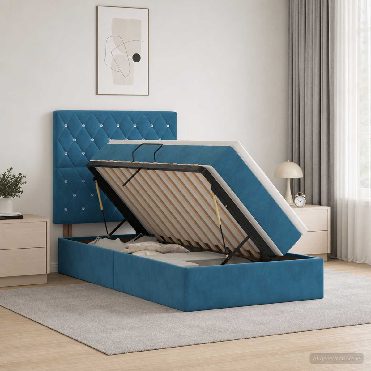 vidaXL LED Opslagbed met Matras Donkerblauw 100 x 200 cm Fluweel