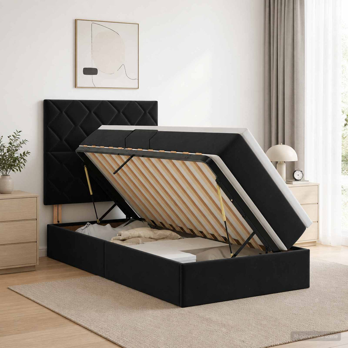 Opslag bed met matras met hoofdeinde Zwart 90 x 190 cm Fluweel is nu te koop bij PeponiXL, paradijselijk wonen!