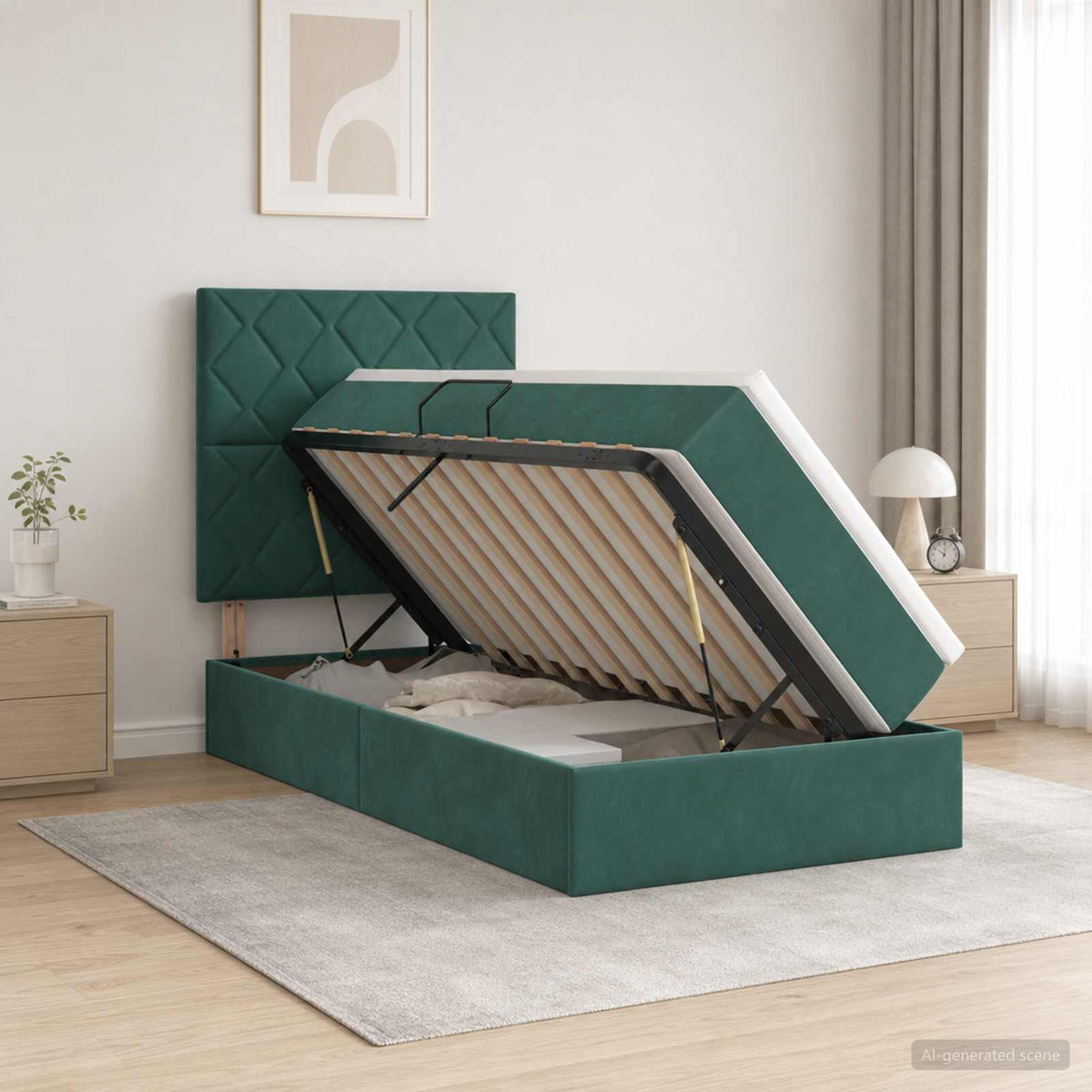 vidaXL LED Opslagbed met Matras Donkergroen 100 x 200 cm Fluweel