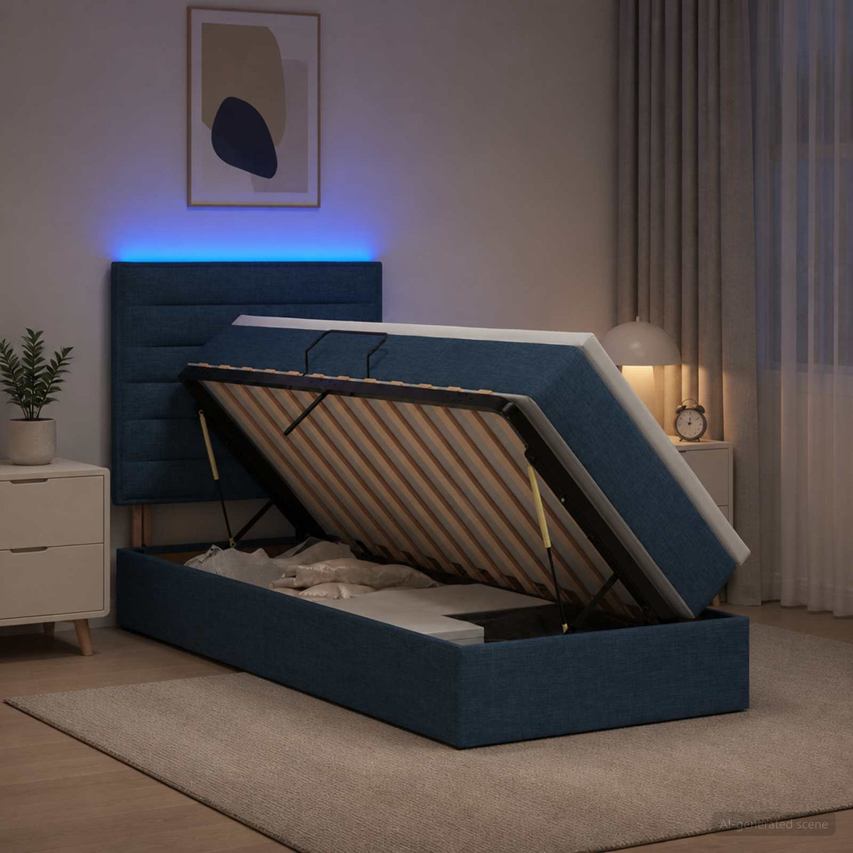 LED Opslagbed met Matras Blauw 100 x 200 cm Stof is nu te koop bij PeponiXL, paradijselijk wonen!