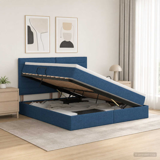Opslag bed met matras met hoofdeinde Blauw 160 x 200 cm Stof is nu te koop bij PeponiXL, paradijselijk wonen!
