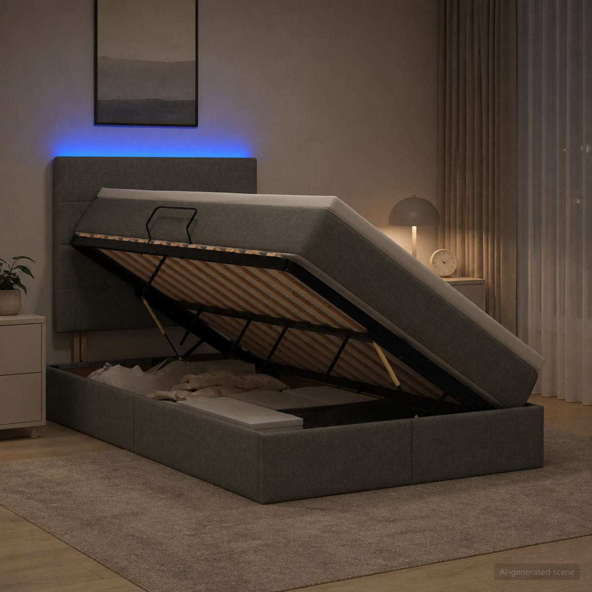 LED Opslagbed met Matras Donkergrijs 120 x 200 cm Stof is nu te koop bij PeponiXL, paradijselijk wonen!