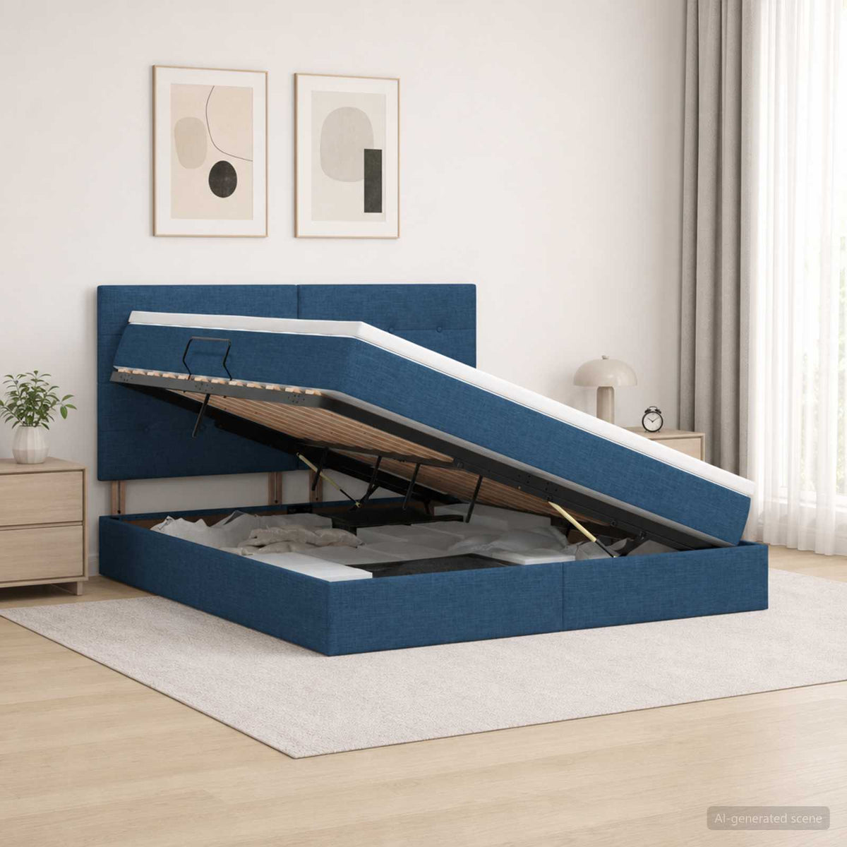 Opslag bed met matras met hoofdeinde Blauw 180 x 200 cm Stof is nu te koop bij PeponiXL, paradijselijk wonen!