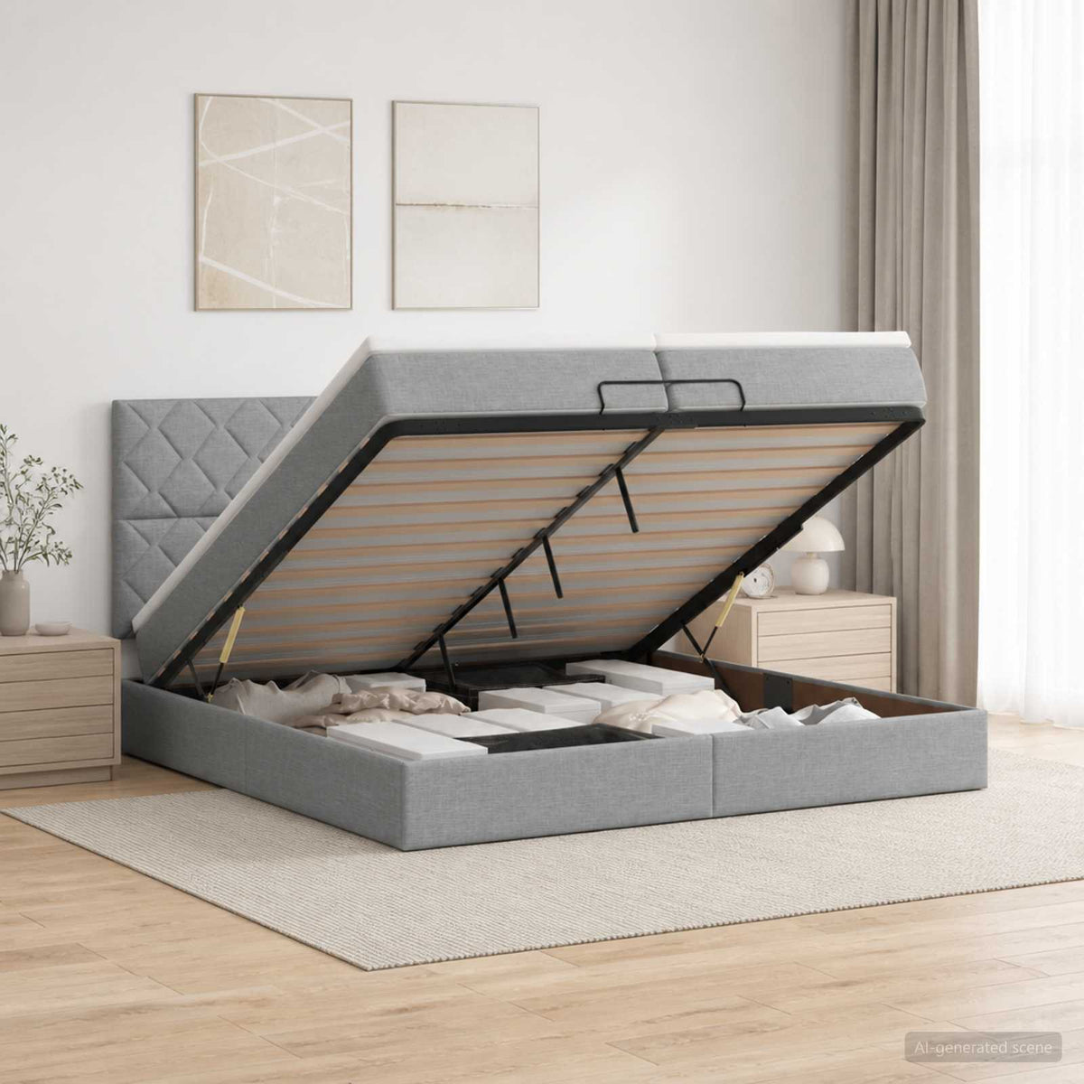 LED Opslagbed met Matras Lichtgrijs 200 x 200 cm Stof is nu te koop bij PeponiXL, paradijselijk wonen!