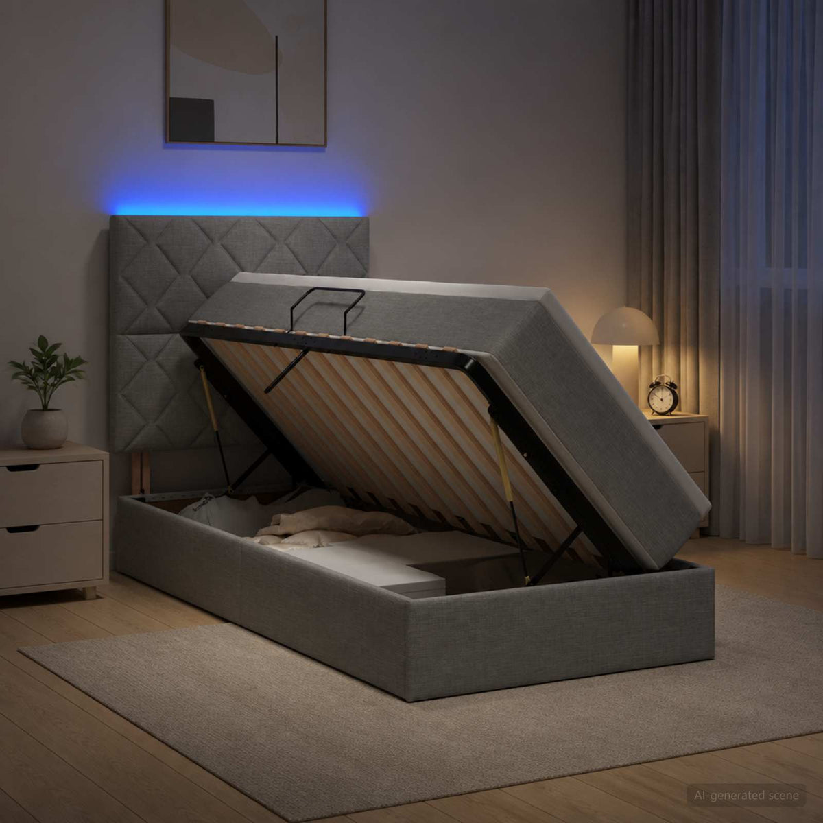 LED Opslagbed met Matras Lichtgrijs 90 x 190 cm Stof is nu te koop bij PeponiXL, paradijselijk wonen!