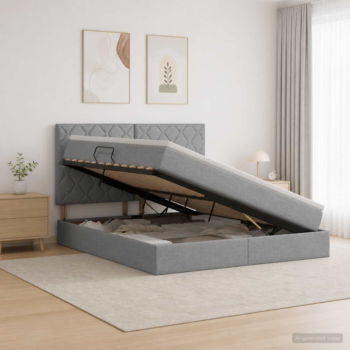 LED Opslagbed met Matras Lichtgrijs 180 x 200 cm Stof is nu te koop bij PeponiXL, paradijselijk wonen!