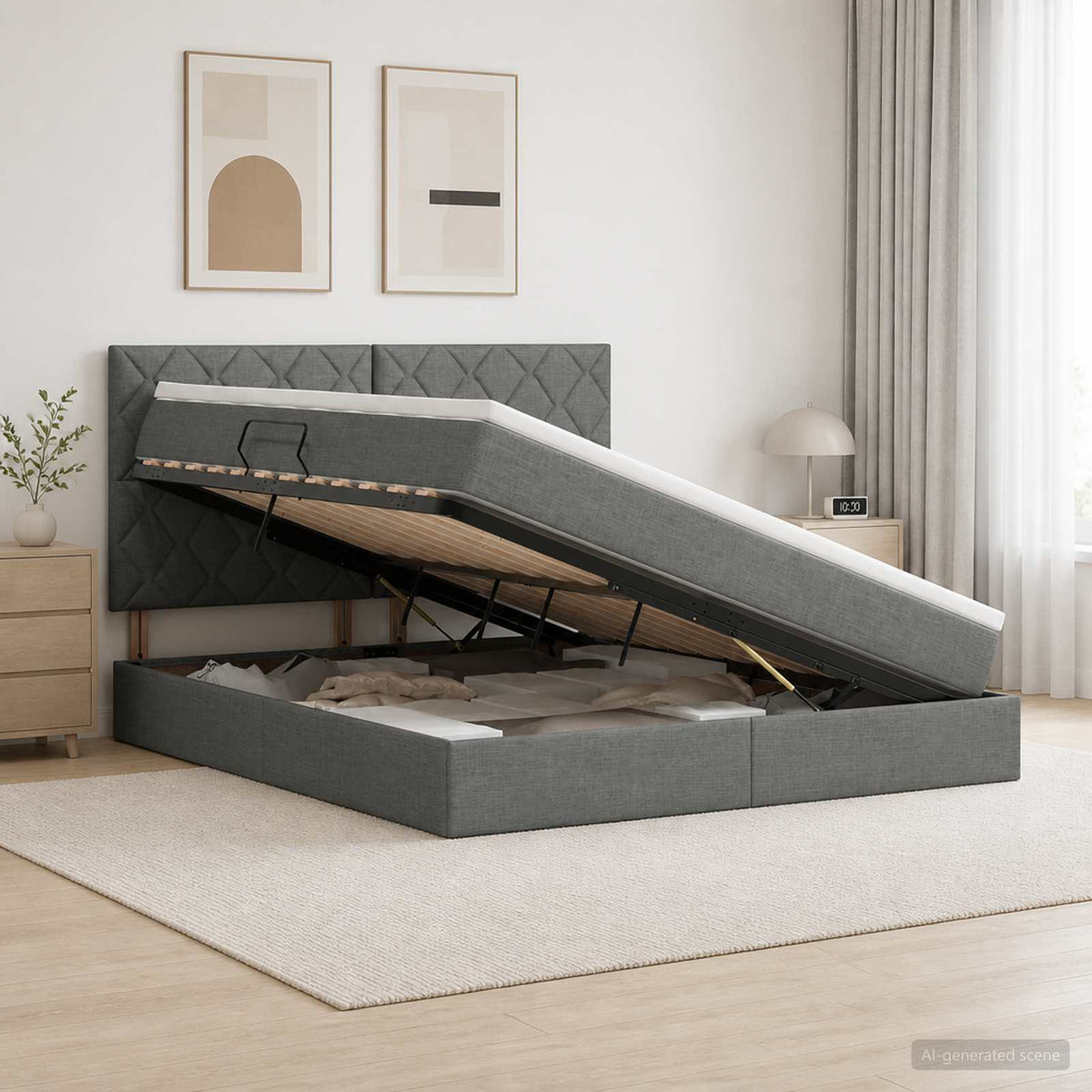 Opslag bed met matras met opslag Donkergrijs 140 x 200 cm Stof is nu te koop bij PeponiXL, paradijselijk wonen!