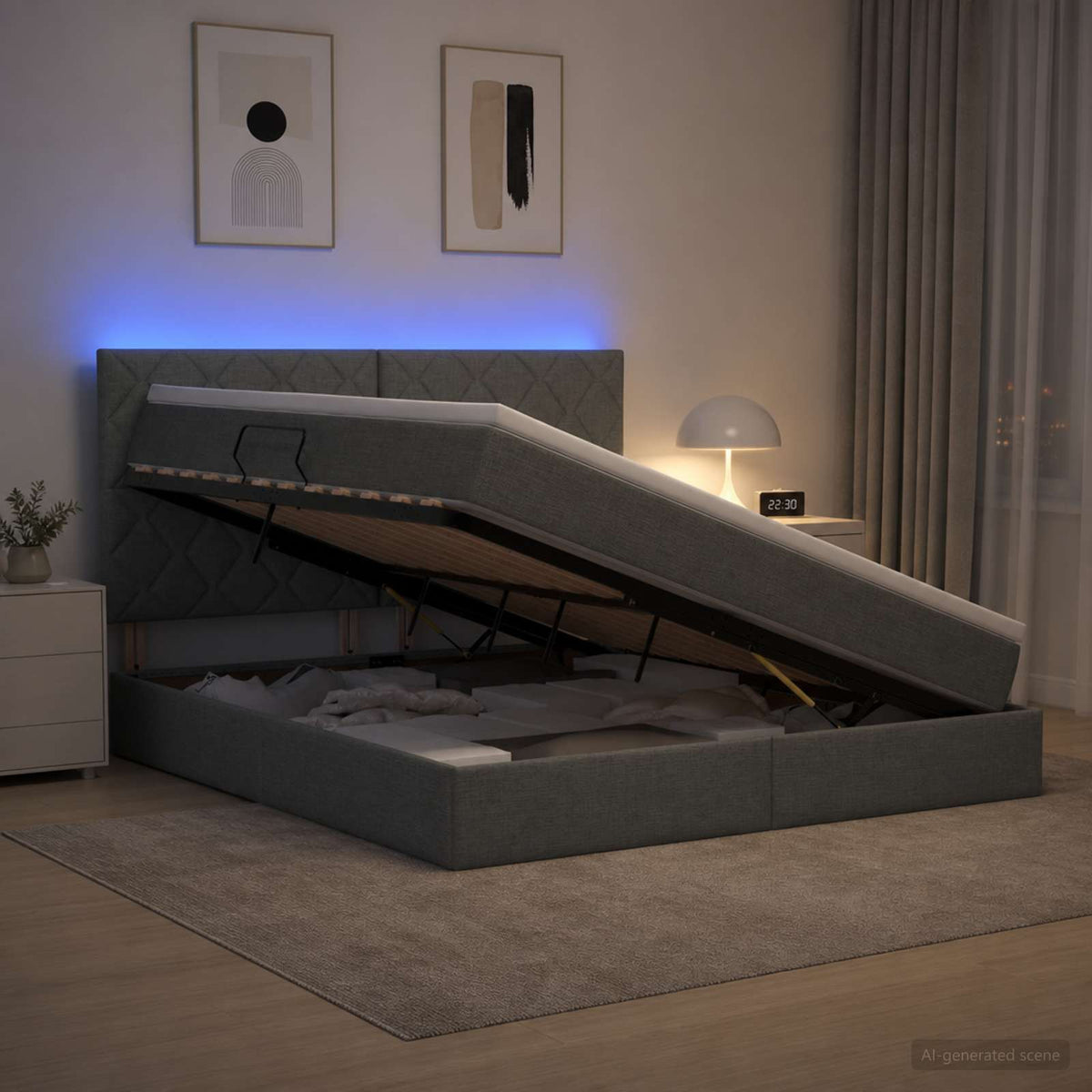LED Opslagbed met Matras Donkergrijs 180 x 200 cm Stof is nu te koop bij PeponiXL, paradijselijk wonen!