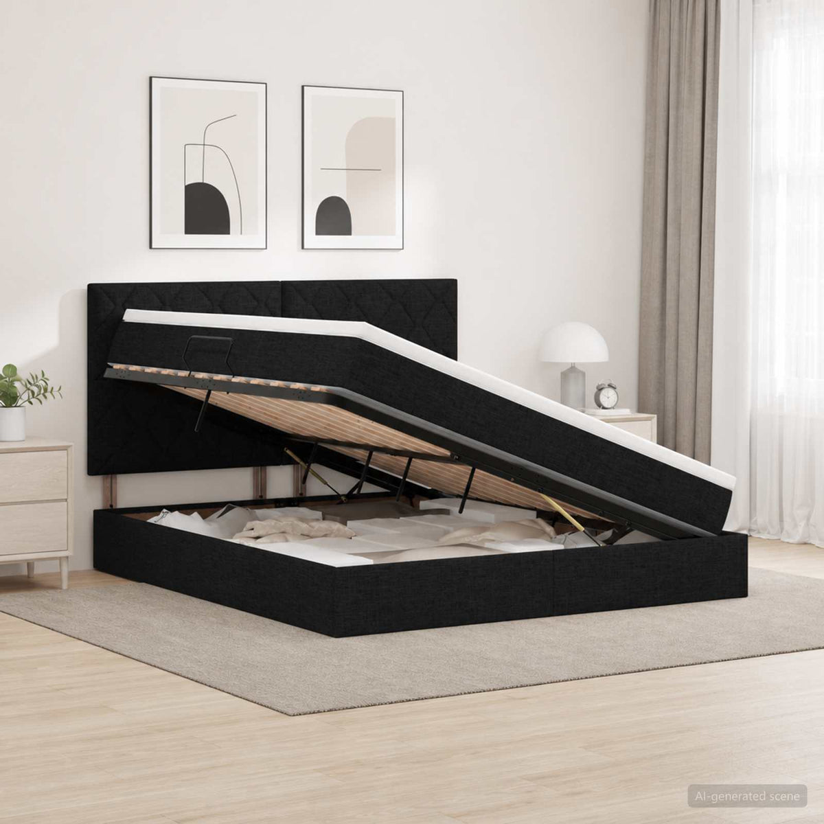 LED Opslagbed met Matras Zwart 160 x 200 cm Stof is nu te koop bij PeponiXL, paradijselijk wonen!