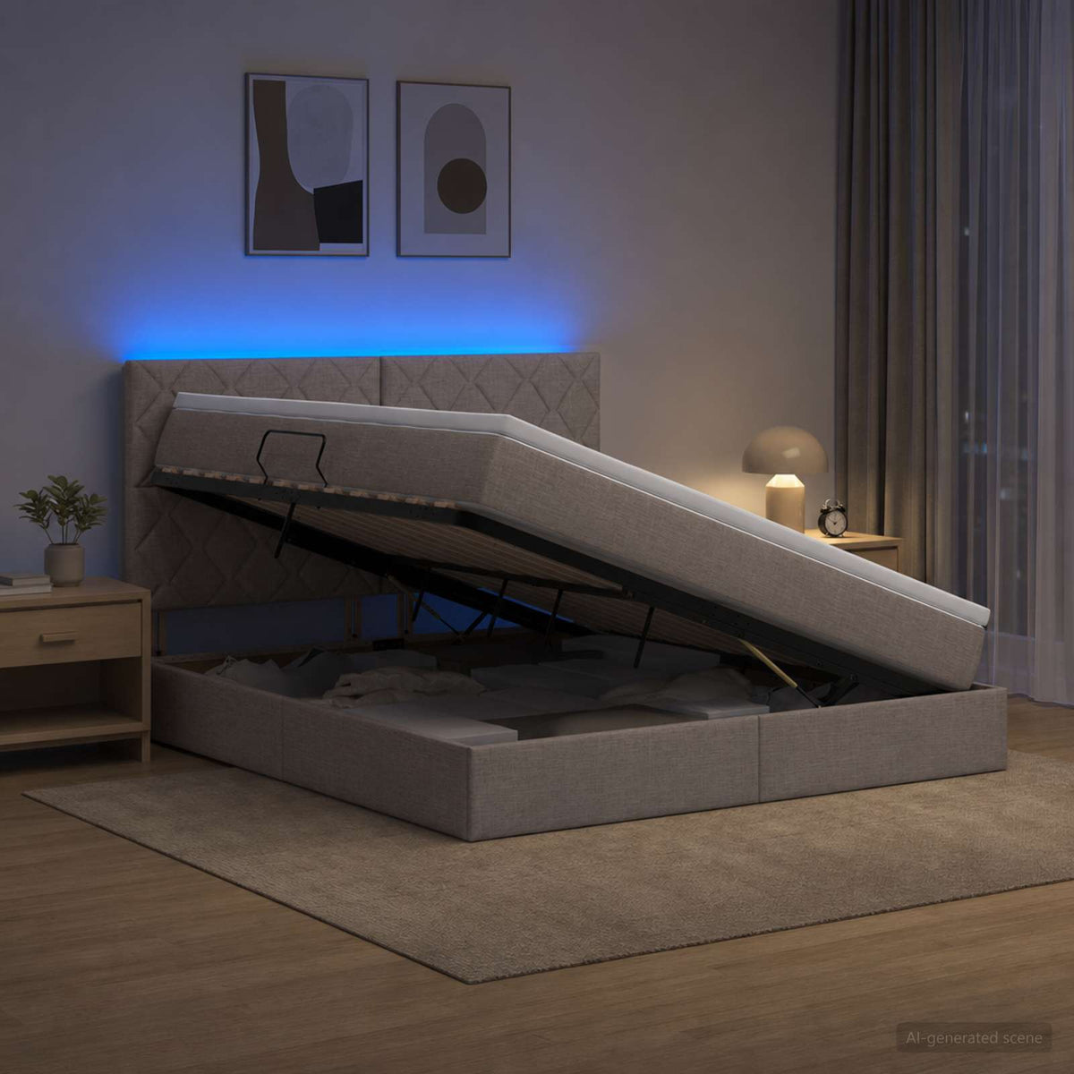 LED Opslagbed met Matras Taupe 180 x 200 cm Stof is nu te koop bij PeponiXL, paradijselijk wonen!
