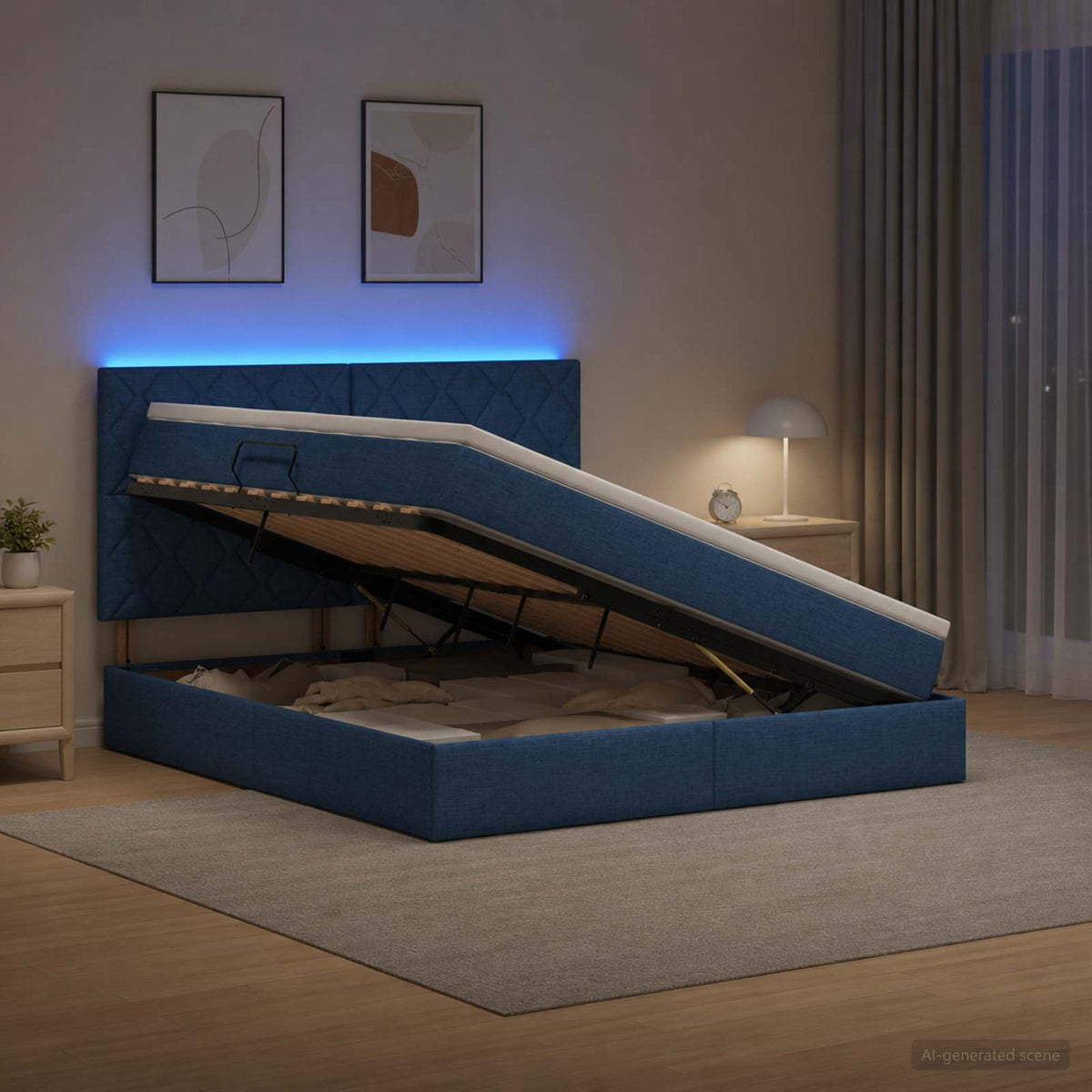 LED Opslagbed met Matras Blauw 160 x 200 cm Stof is nu te koop bij PeponiXL, paradijselijk wonen!