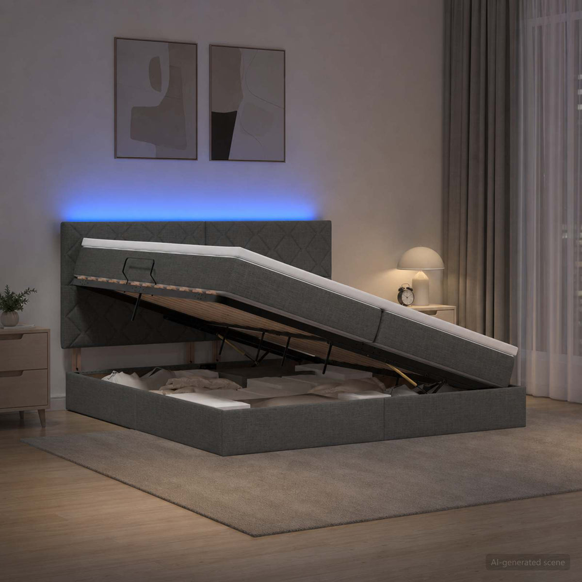 LED Opslagbed met Matras Donkergrijs 200 x 200 cm Stof is nu te koop bij PeponiXL, paradijselijk wonen!