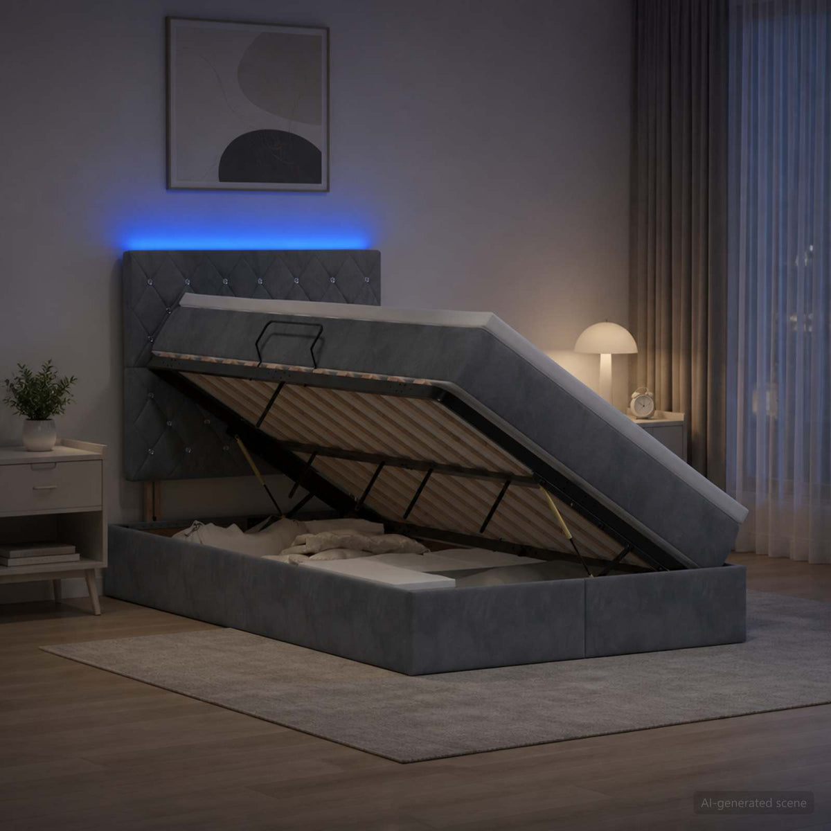 vidaXL LED Opslagbed met Matras Donkergrijs 120 x 200 cm Fluweel
