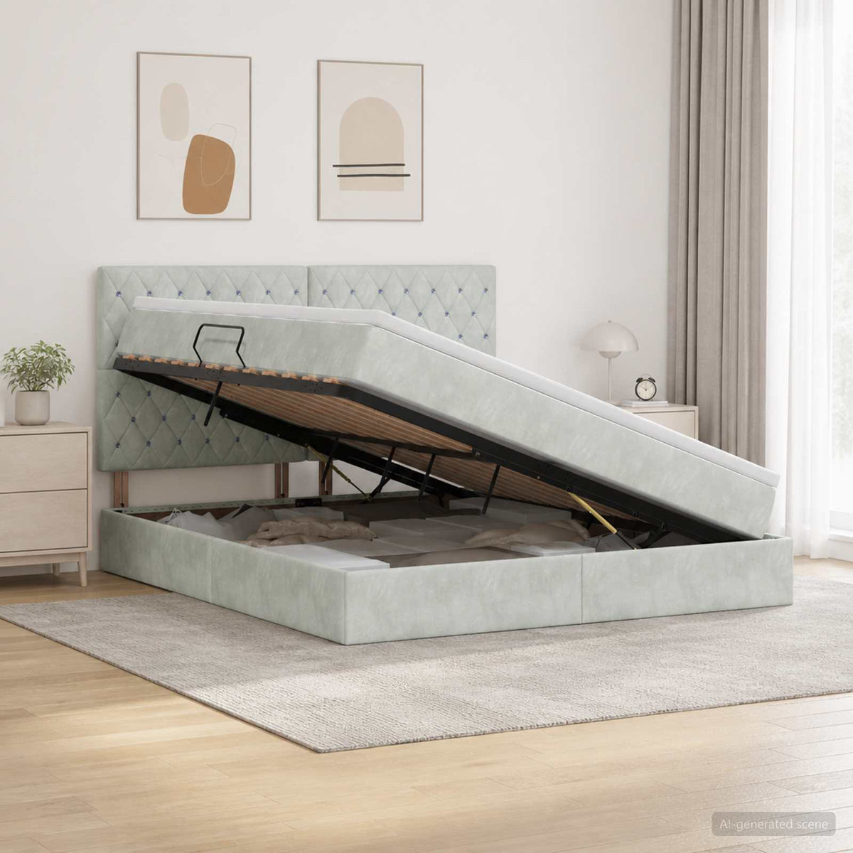 Opslag bed met matras Lichtgrijs 180 x 200 cm Fluweel is nu te koop bij PeponiXL, paradijselijk wonen!