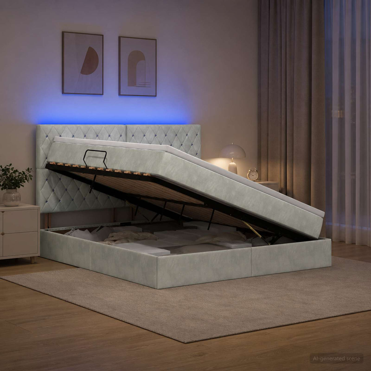 LED Opslagbed met Matras Lichtgrijs 180 x 200 cm Fluweel is nu te koop bij PeponiXL, paradijselijk wonen!